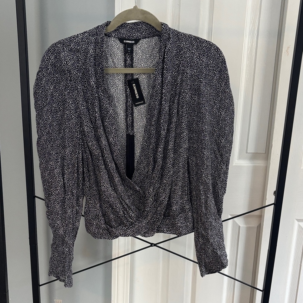Express Black and White Drape Blouse